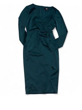Stylestalker Deep Teal Long Sleeve Wrap Midi Dress